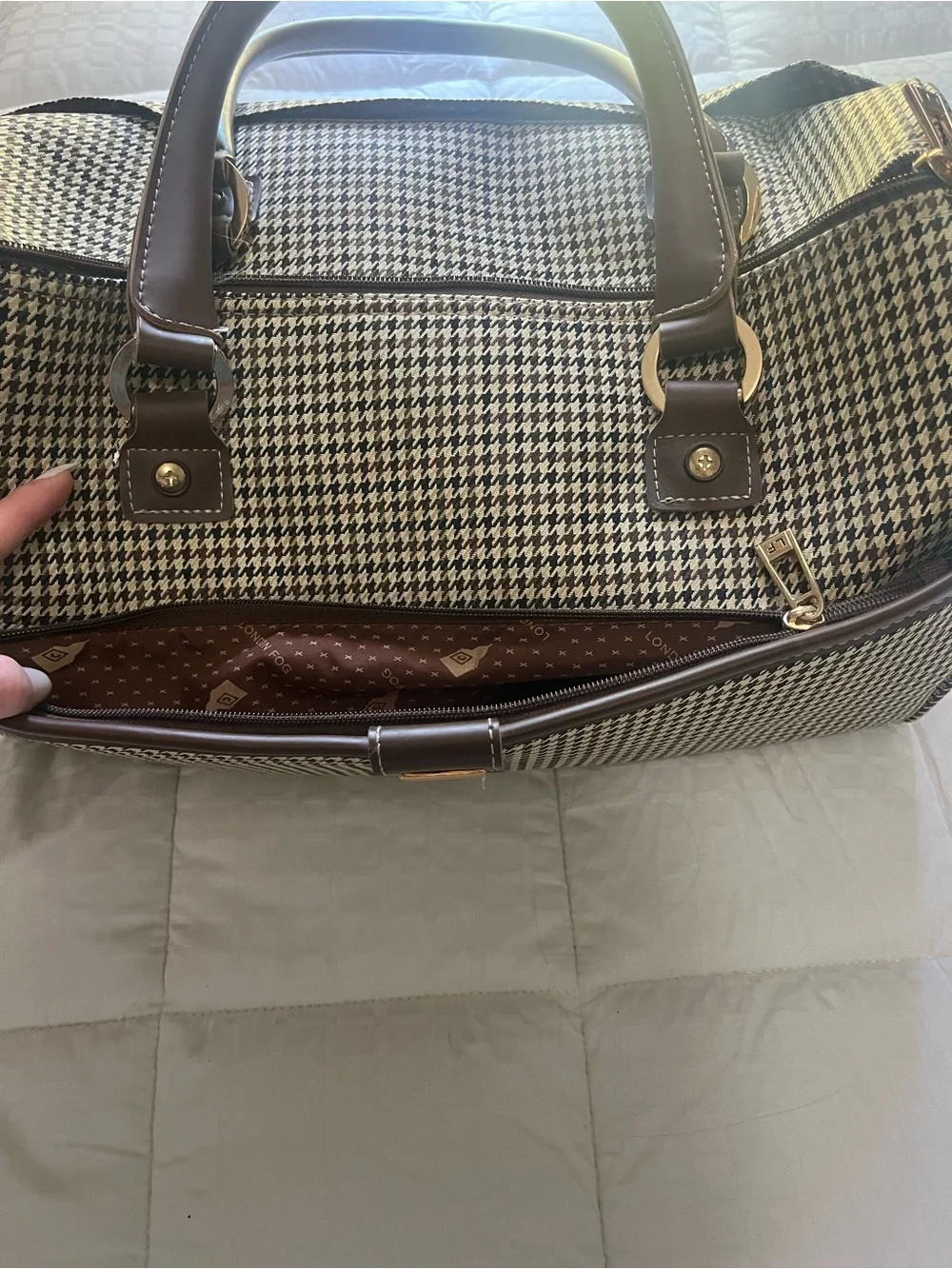London Fog Cambridge II 16-inch classic satchel, houndstooth pattern